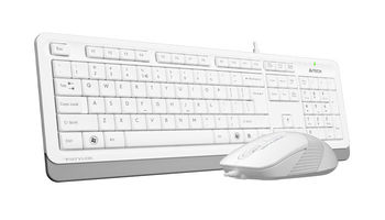 Keyboard & Mouse A4Tech F1010, Laser Engraving, Splash Proof, 1600 dpi, 4 buttons, White/Grey, USB 