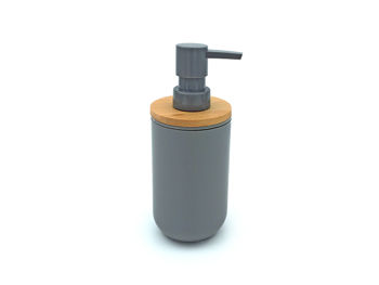 Dozator pentru săpun Tendance Rubber 300ml D7.2cm, capac bambus, gri, din plastic 