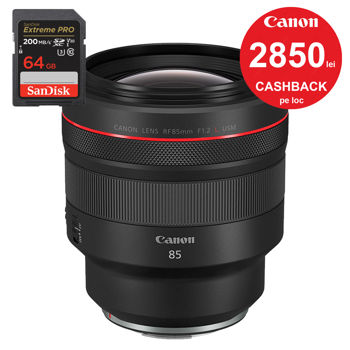 Canon RF 85mm F1.2L USM + CASHBACK 2850 lei + Sandisk SDXC 64Gb 200Mb/s 