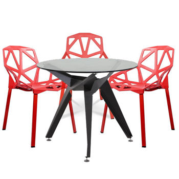 cumpără Set masă  rotundă cu suprafaţă din sticla cu 3 scaune, 900x740 mm, negru în Chișinău 