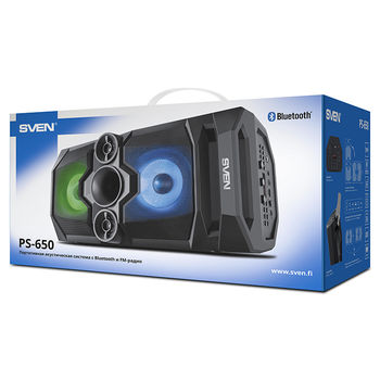 Partybox SVEN "PS-650" 50w, Black, Bluetooth, microSD, FM, AUX, USB, LED, power:8000mA, USB, DC5V 
