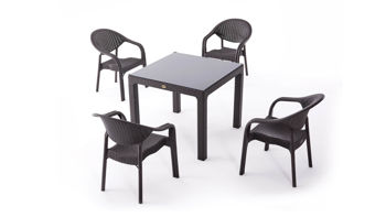 Set Masa CT066-C begonvil rattan cu sticla cafenie + 4 scaune Bambo 