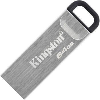 64GB USB3.2 Flash Drive Kingston DataTraveler Kyson, Silver, Metal Case, Key Ring (DTKN/64GB) 