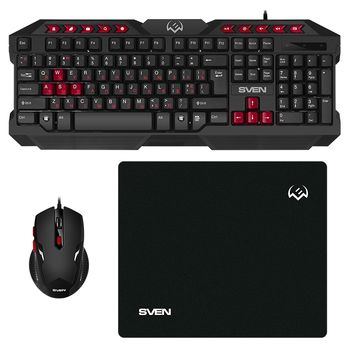 Gaming Keyboard & Mouse & Mouse Pad SVEN GS-9200, Multimedia, Spill resistant, WinLock Black, USB 