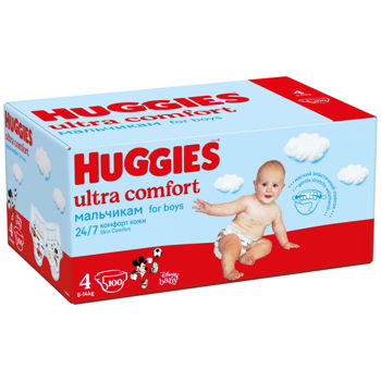 Scutece Huggies Ultra Comfort  pentru băieţel 4  (8-14 kg) Disney Box, 100 buc. 