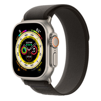 Apple Watch Ultra GPS + Cellular, 49mm Titanium Case with Black/Gray Trail Loop - M/L, MQFX3 