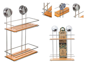 Полка 2 уровня на присосках Five 25X13.2X36.5cm, металл/бамб 
