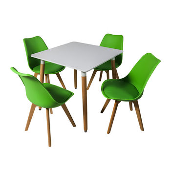 DT E10 белый столовый набор + 4 зеленых 7053 стула 