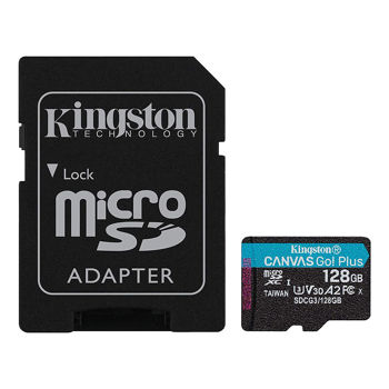 Card de memorie 128GB Kingston Canvas Go! Plus SDCG3/128GB, microSD Class10 A2 UHS-I U3 (V30) , Ultimate, Read: 170Mb/s, Write: 70Mb/s, Ideal for Android mobile devices, action cams, drones and 4K video production (memorie portabila Flash USB/внешний накопитель флеш память USB)