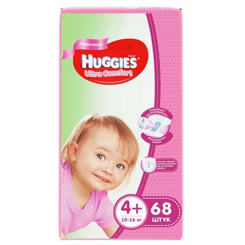 Подгузники для девочек Huggies Ultra Comfort 4+ (10-16 кг), 68 шт. 