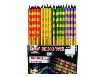 Creion simplu 1buc negru cu "neon dungi" desen, HB, lemn 