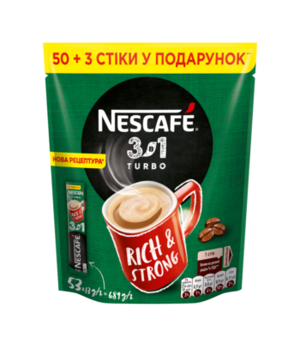 Cafea instant Nescafe 3in1 Turbo, 50+3 plicuri 