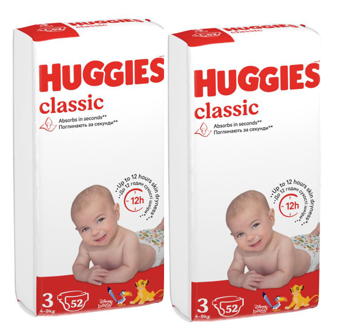 1 Set 2 pachete scutece Huggies Classic Jumbo 3  (4-9 kg), 52 buc 