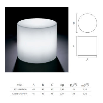 Pouf LYXO HOME FITTING CYLINDER POUF LED H 45 cm with Led light outdoor - wire 3m LA315-LOR450-019 included LED E27 10W 6500K (Taburet pouf cilindru cu LED iluminare)