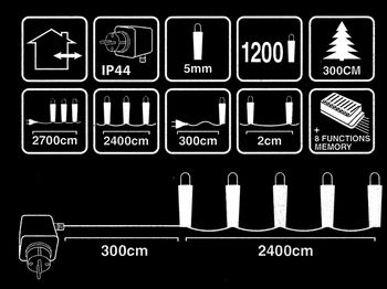 Огни новогодние "Ветка" 1200LED разноцвет, 24m, 8реж, in/out 