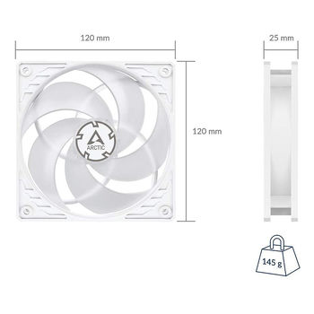 Case/CPU FAN Arctic P12 PWM PST, Pressure-optimised Fan with PWM PST, White/White, 120x120x25 mm, 4-Pin-Connector + 4-Pin-Socket, 200-1800rpm, Noise 0.3 Sone, 56.3 CFM (95.7 m3/h) (ACFAN00170A)