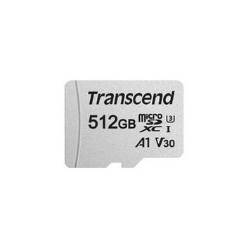 512GB MicroSD (Class 10) UHS-I (U3) +SD adapter,  Transcend "TS512GUSD300S" (R/W:95/45MB/s) 