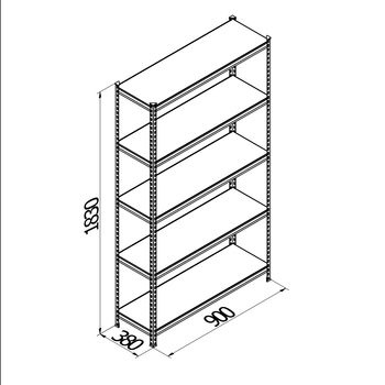 купить Стеллаж металлический Gama Box 900Wx380Dx1830H мм, 5 полок/0110SM, RAL9001 в Кишинёве 