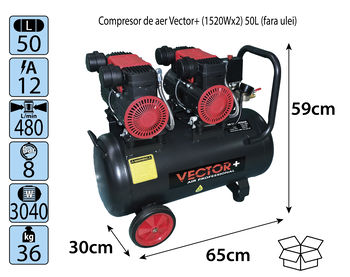 купить Безмасляный компрессор Vector+ (1520Wx2) 50L в Кишинёве 