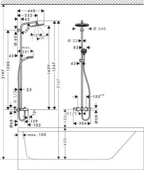 Sistema de  dus  hansgrohe Crometta S Showerpipe 240 1jet cu termostat pentru baie 