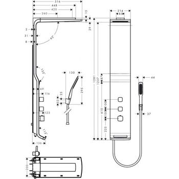 Hansgrohe Raindance Lift 180 Panou de duș cu 2 jeturi cu termostat, alb / crom 