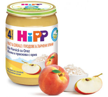 Пюре HIPP яблоко-персик с рисом (4+ мес) 190 г 
