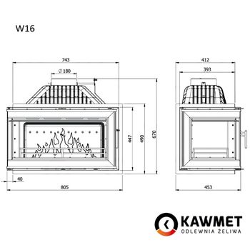 Каминная топка KAWMET W16 14,7 kW с левым боковым стеклом без рамы 