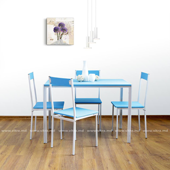купить Синий столовый гарнитур с 4 стульями из металла и МДФ в Кишинёве 