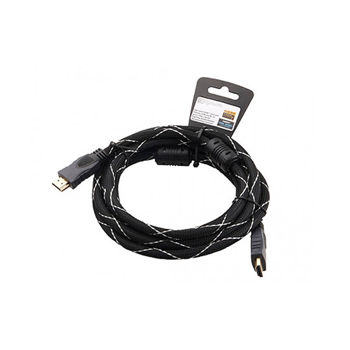 Cable HDMI - 2m - Brackton Professional K-HDE-BKR-0200.BS 2m, High Speed HDMI Cable with Ethernet, male-male, up to 2160p 2Kx4K, 3D capable, with 24k gold plated contacts, triple shielded, 2 ferrites, dust caps, black/silver nylon sleeve