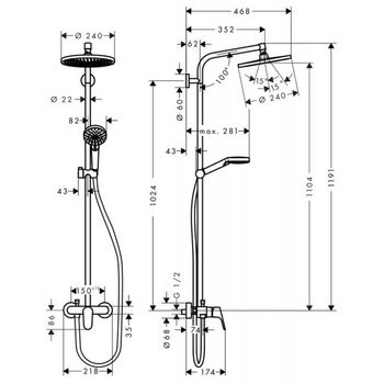 Душевая система hansgrohe Crometta S 240 1jet Showerpipe с однорычажным смесителем 