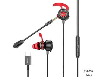 Remax Headphone Type-c RM-755 Gaming, Black-Red 