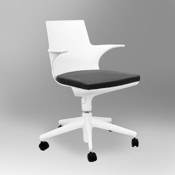 купить Пластиковый стул с мягким сиденьем, 520x480.5x450x820 мм, белый с серыйм сиденьем в Кишинёве 