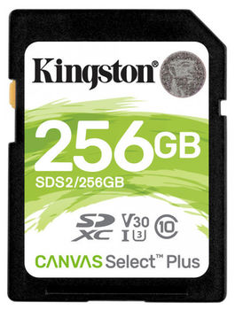 256GB  SDXC Card (Class 10) UHS-I , U3, Kingston Canvas Select Plus "SDS2/256GB" (R/W:100/85MB/s) 