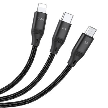 Hoco U104 3-in-1 Ultra 6A fast charging data cable(for iP+Micro+Type-C) 