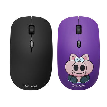 Wireless Mouse Canyon CND-CMSW401PB, Optical, 800-1600dpi, 4 buttons, Ambidextrou, 1xAA, Black/Pic. 