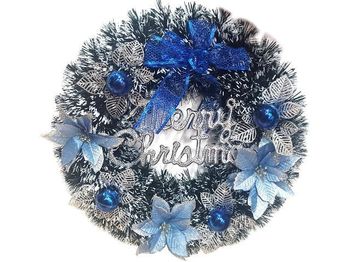Венок "Merry Christmas с синим декором" 36cm 