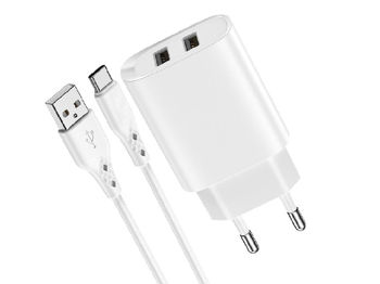 Jokade Wall Charger with Cable USB to Type-C Dual Port 5A Yiyue, White 