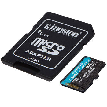 Карта памяти 64GB Kingston Canvas Go! Plus SDCG3/64GB, microSD Class10 A2 UHS-I U3 (V30) , Ultimate, Read: 170Mb/s, Write: 70Mb/s, Ideal for Android mobile devices, action cams, drones and 4K video production (memorie portabila Flash USB/внешний накопитель флеш память USB)