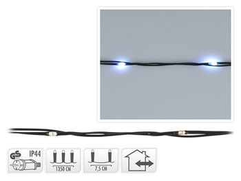 Огни новогодние "Нить" 180microLED зел кабель, 13.5m, белые 