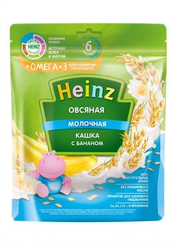 Каша Heinz Омега3 овсяная с бананом и молоком, с 6месяцев, 200г 