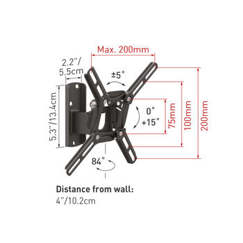 Wall Mount Barkan ''2200'' Black 13" - 39" Swivel, max.30kg, VESA mm: up to 200x200mm 