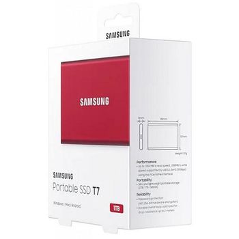 1.0TB (USB3.2/Type-C) Samsung Portable SSD T7 , Red (85x57x8mm, 58g, R/W:1050/1000MB/s) 