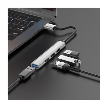 Адаптер Hoco HB26 4 in 1 adapter (USB to USB3.0+USB2.0*3), metal gray 765468