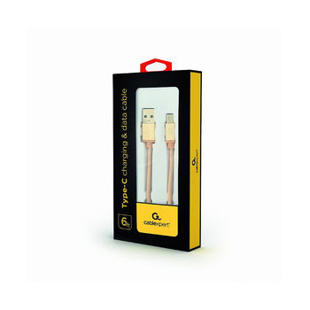 Gembird CCB-mUSB2B-AMCM-6-G, Gold, 1.8m, Cable USB2.0/Type-C Cotton braided  USB 2.0 A-plug to type-C plug, blister