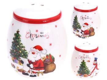 Set pentru sare si piper ceramica "Santa/ Om de zapada si brad" 2buc, 7cm 