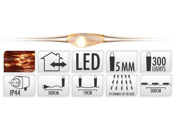 Luminite de Craciun "Turturi" 300microLED exstra alb-cald, 3m cablu transp 