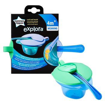 Castron cu linguriță și capac Tommee Tippee (4+ luni), verde-albastru 