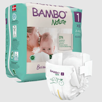 1 Set 2 pachete Scutece Bambo Nature 1  (2-4 kg), 22 buc 