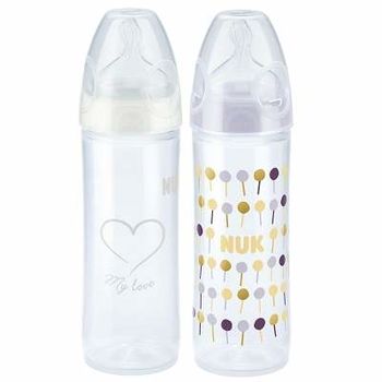 купить Nuk набор из двух бутылочек пластиковых с силиконовой соской Beige, 6-18мес. 250мл в Кишинёве 