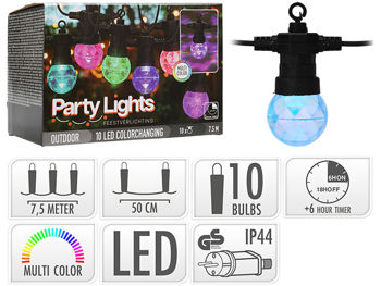 Гирлянда "Party Lights" Progarden 10LED, многоцв., 7.5 м, G50, D5см, с таймером 